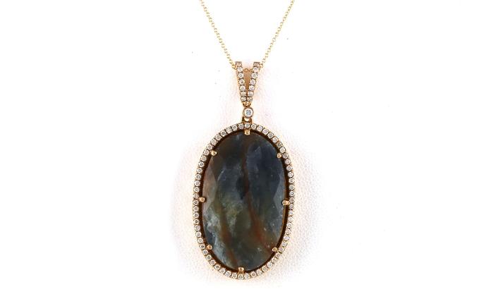 content/products/Estate Piece: Oval Cabochon-cut Sapphire and Diamond Halo Pave Necklace in Rose Gold (16.78cts TWT)
