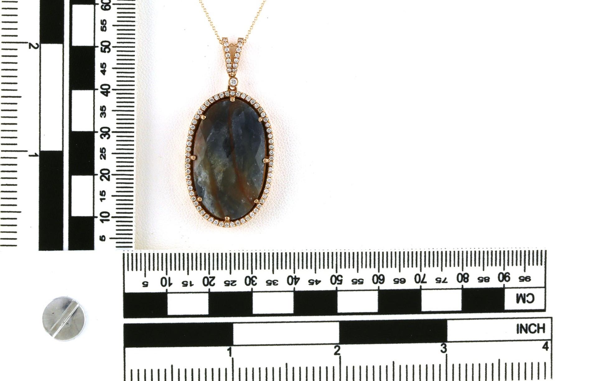 Estate Piece: Oval Cabochon-cut Sapphire and Diamond Halo Pave Necklace in Rose Gold (16.78cts TWT) scale