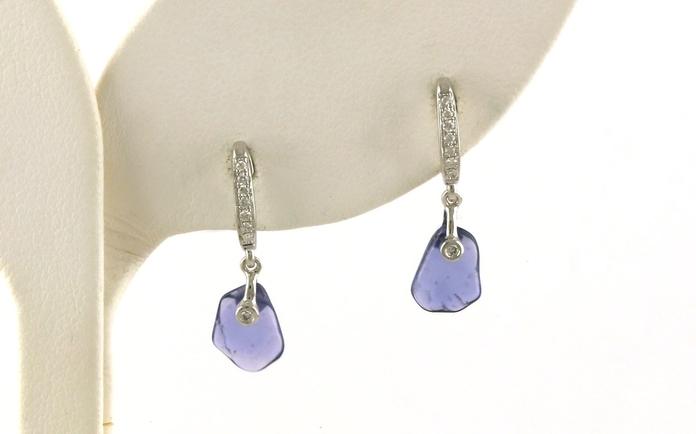 content/products/Estate Piece: Raw Un-cut Montana Yogo Sapphire and Diamond Dangle Stud Earrings in White Gold (1.23cts TWT)