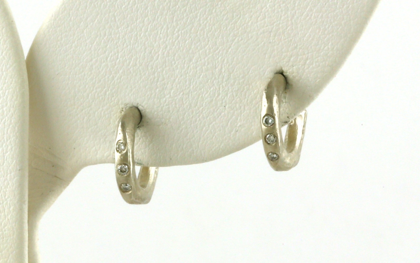 Estate Piece: Rustic Flush-Set Diamond Hoop Stud Earrings in Sterling Silver (0.04cts TWT)