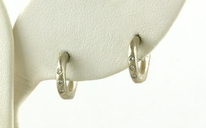 content/products/Estate Piece: Rustic  Flush-Set Diamond Hoop Stud Earrings in Sterling Silver (0.04cts TWT)