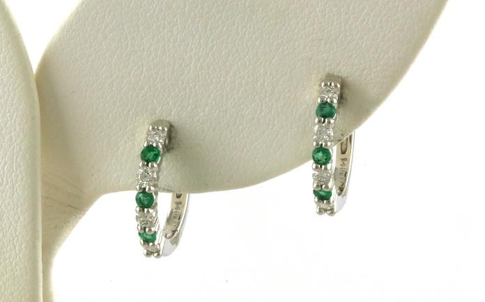 content/products/Alternating Emerald and Diamond Hoop Earrings in White Gold (0.43cts TWT)