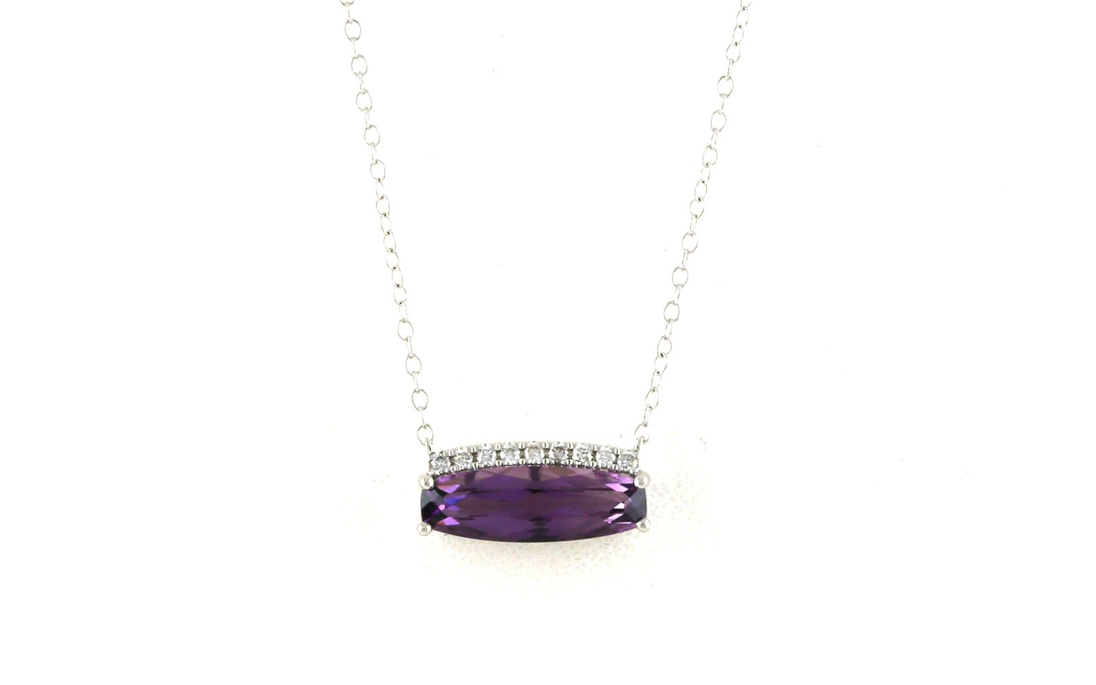 Landscape-Set Amethyst with Diamond Accented Row Necklace in White Gold (2.28cts TWT)