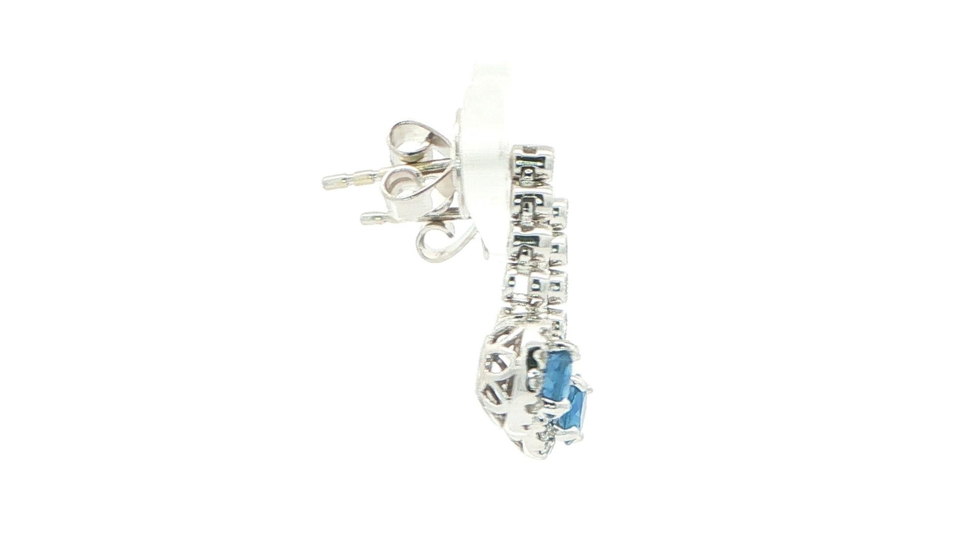 Halo Montana Sapphire and Diamond Dangle Earrings in White Gold (0.96cts TWT) side