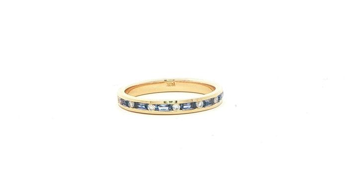 content/products/Channel-set Alternating Baguette-cut Montana Yogo Sapphire and Round Diamond Ring in Yellow Gold (0.45cts TWT)