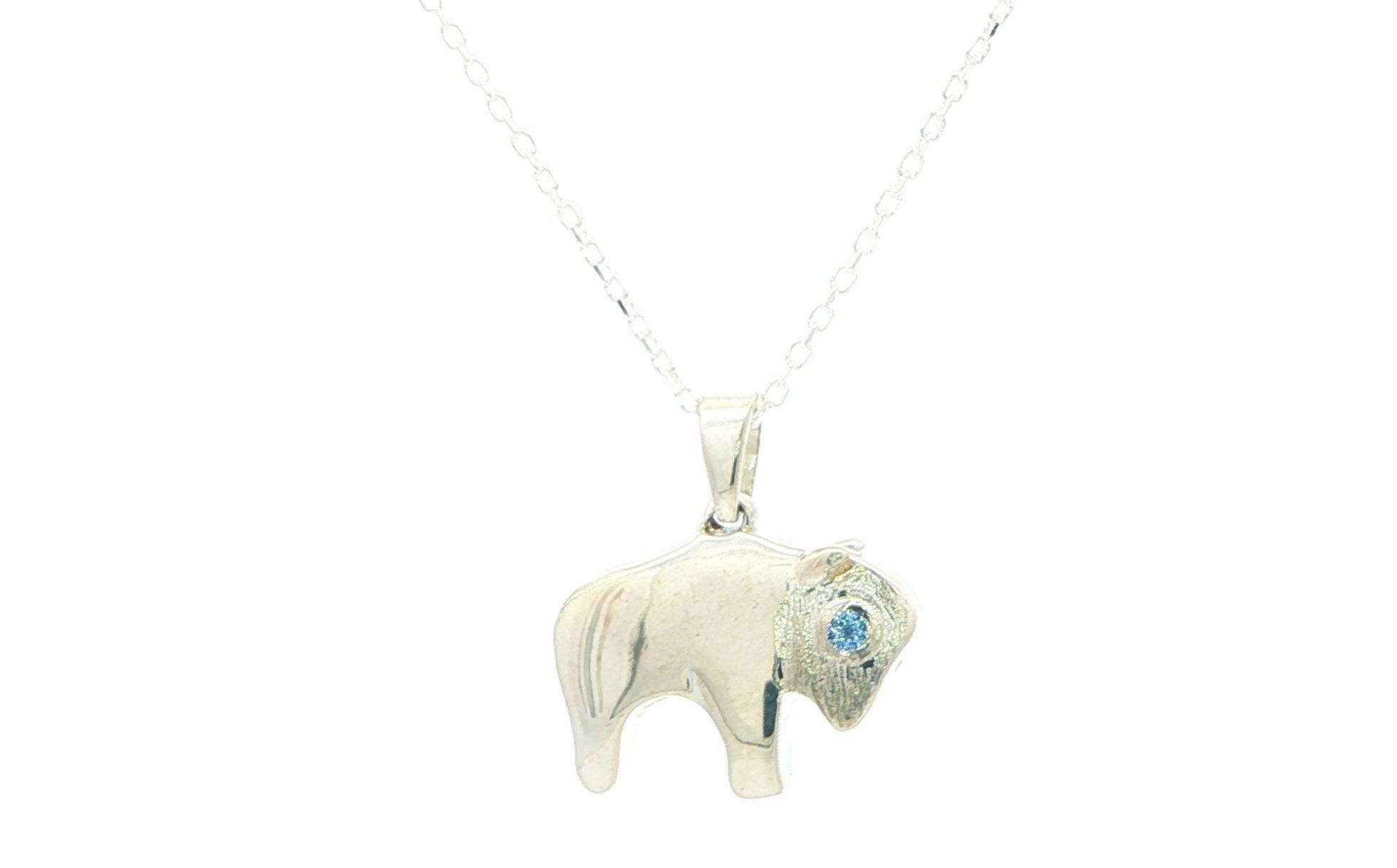 Bison Charm Necklace with Montana Yogo Sapphire Eye in Sterling Silver (0.02ct)