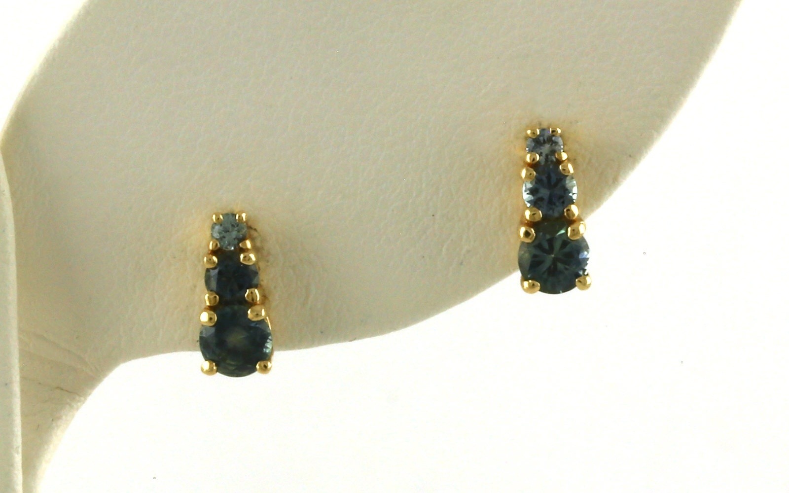 3-Stone Montana Sapphire Stud Earrings in Yellow Gold (0.96cts TWT)