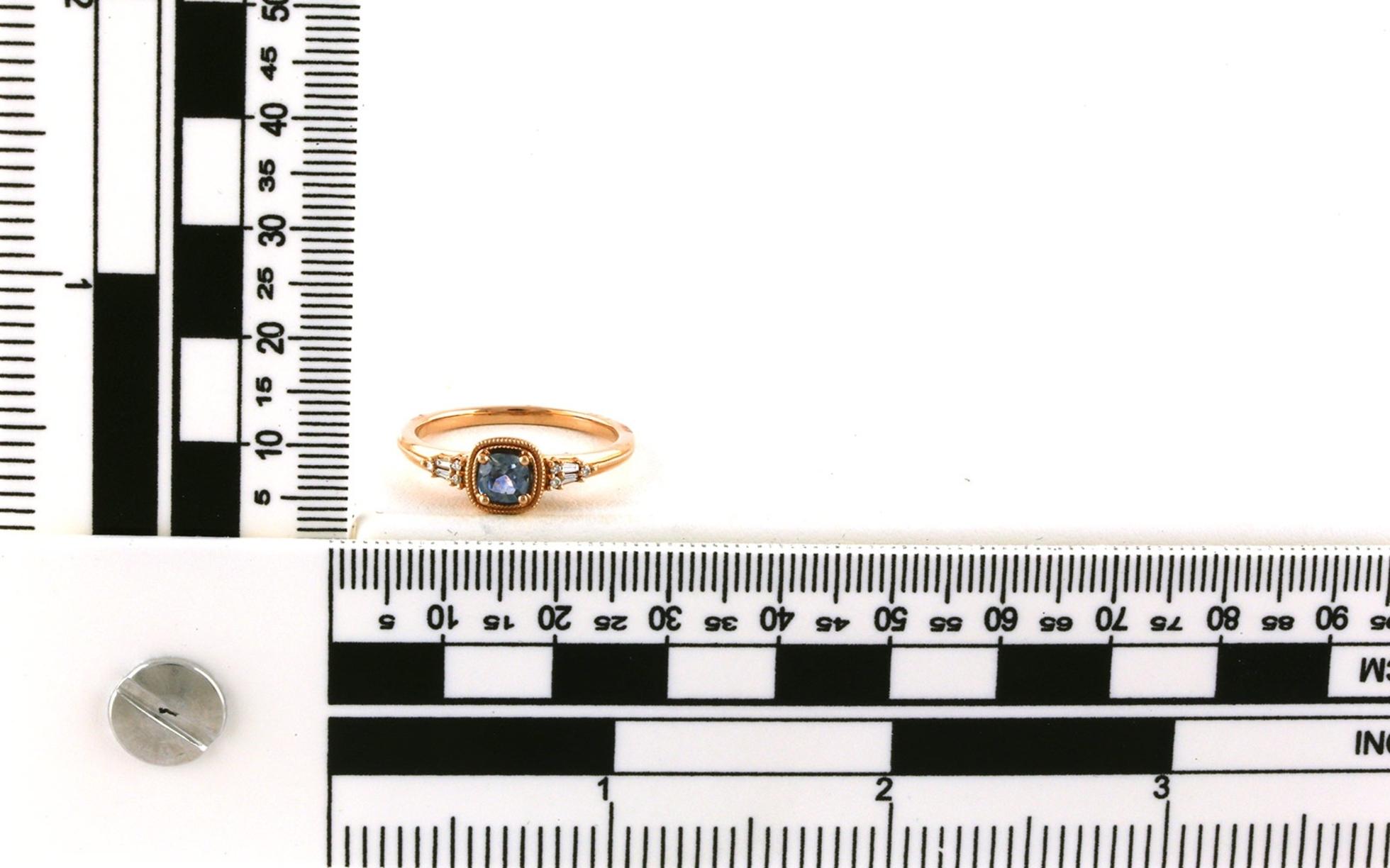 Double Milgrain with Prong-Set Montana Sapphire and Diamond Ring in Rose Gold (0.65cts TWT) scale