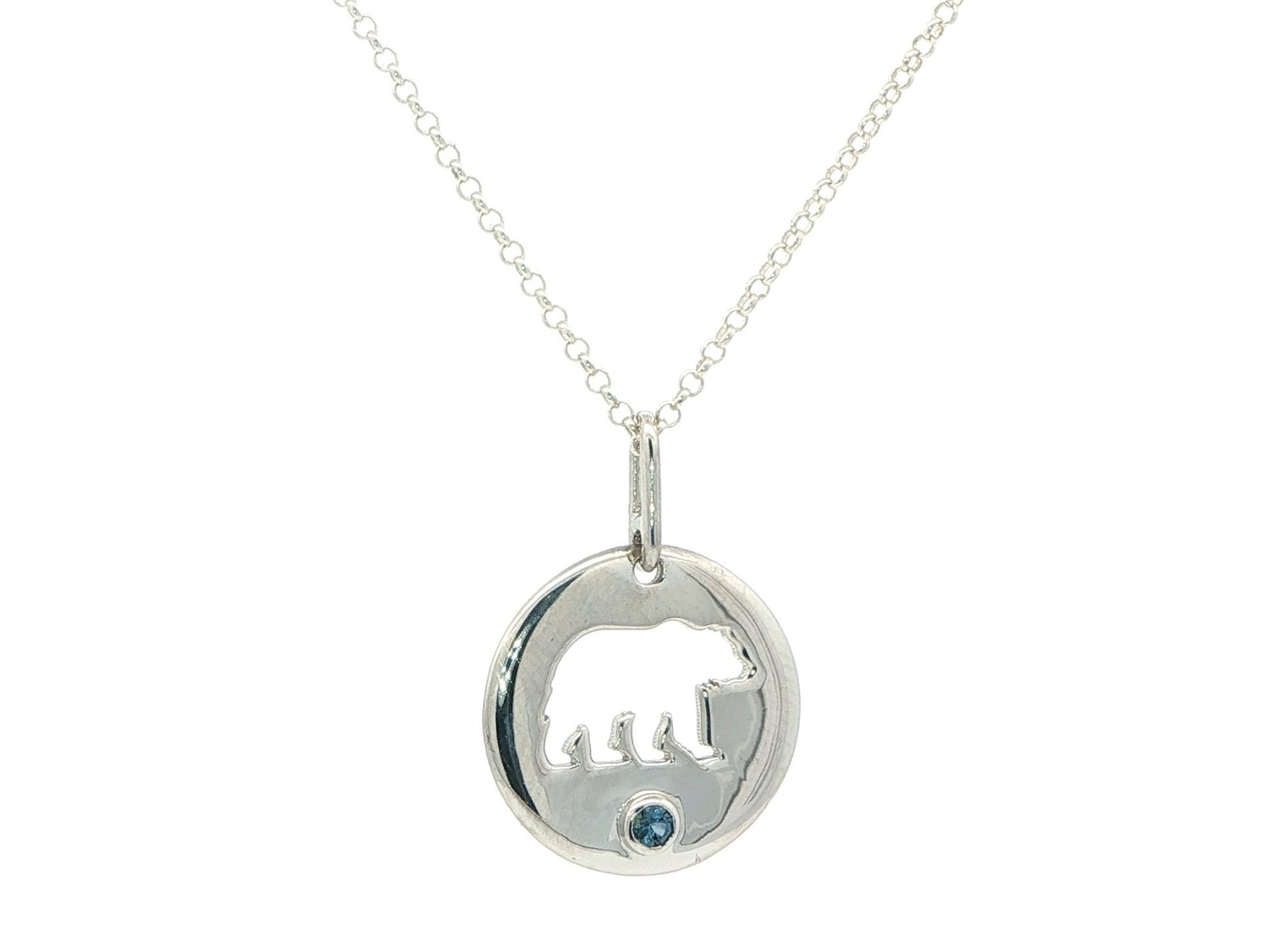 Montana Sapphire Cutout Bear Pendant Necklace in Sterling Silver (0.04cts)