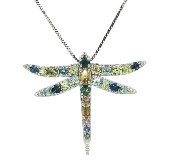 content/products/Multicolor and Multi-cut Montana Sapphire Dragonfly Charm Necklace in White Gold (3.31cts TWT)