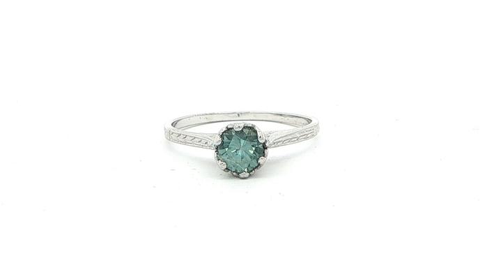 content/products/Estate Piece: Vintage Blue-Green Montana Sapphire Solitaire Ring with Engraved Details in White Gold (0.70cts)