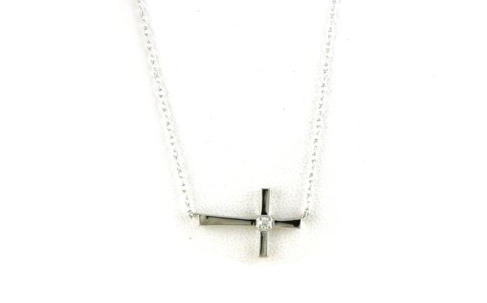 content/products/Horizonal Cross with Diamond Necklace in White Gold (0.02ct)