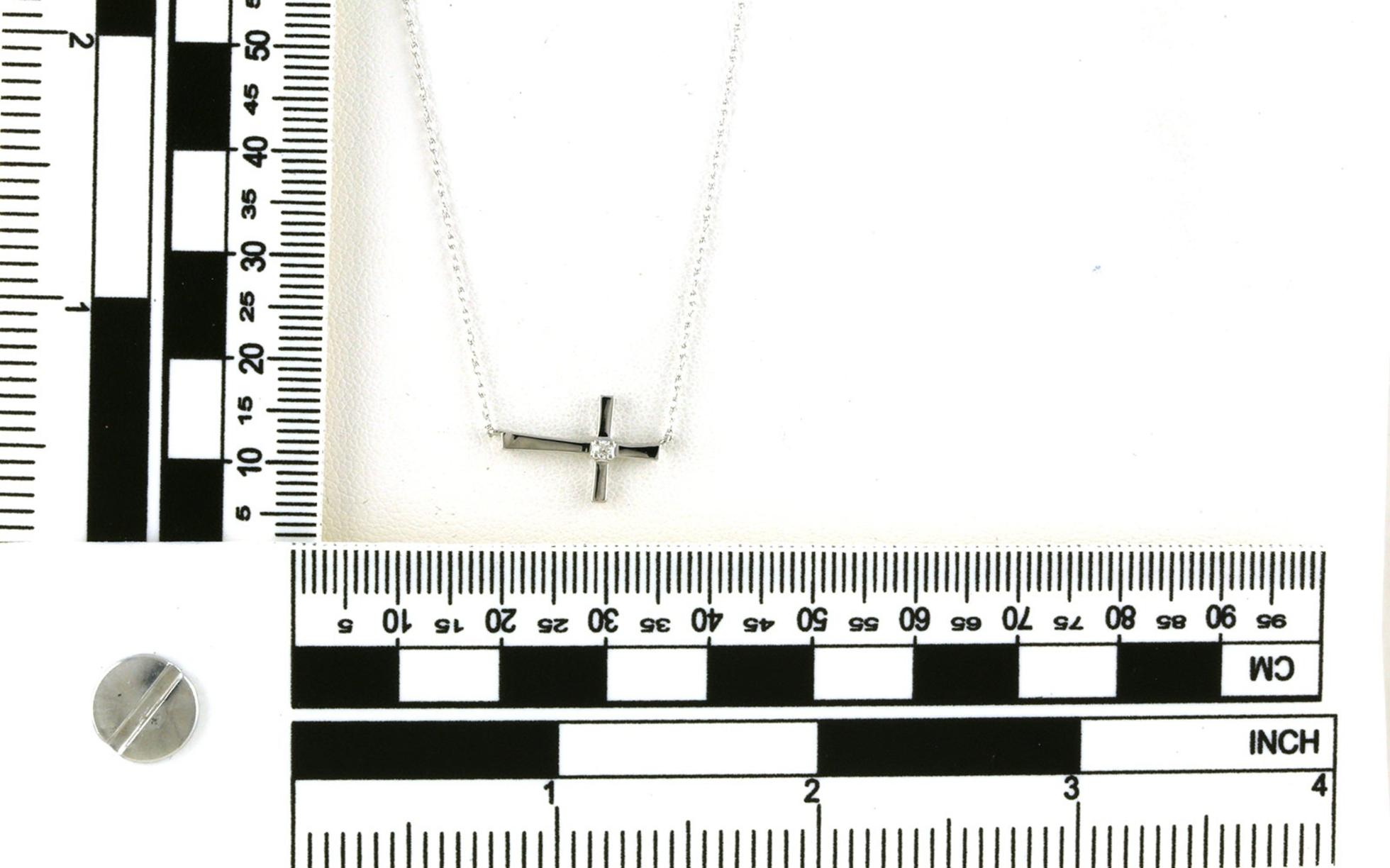 Horizonal Cross with Diamond Necklace in White Gold (0.02ct) scale
