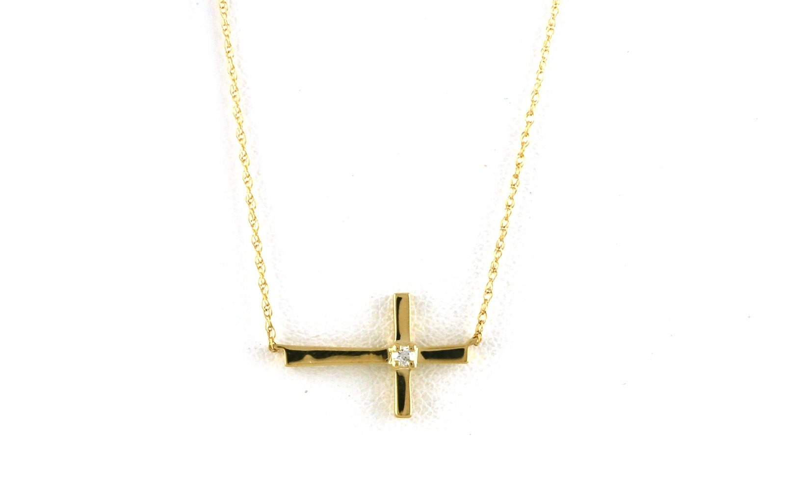 Horizontal Cross with Diamond Necklace in Yellow Gold (0.02ct)