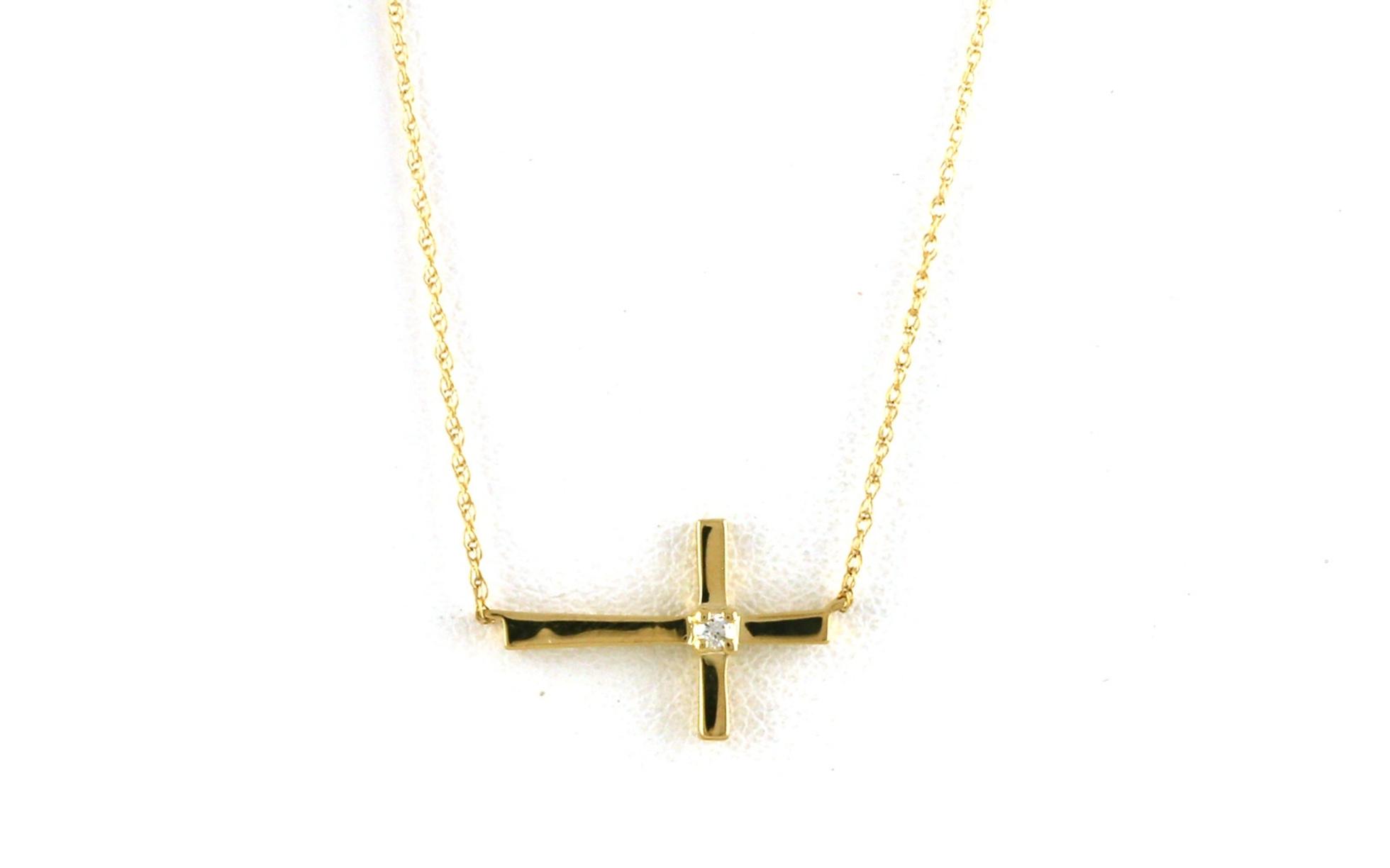 Horizontal Cross with Diamond Necklace in Yellow Gold (0.02ct)