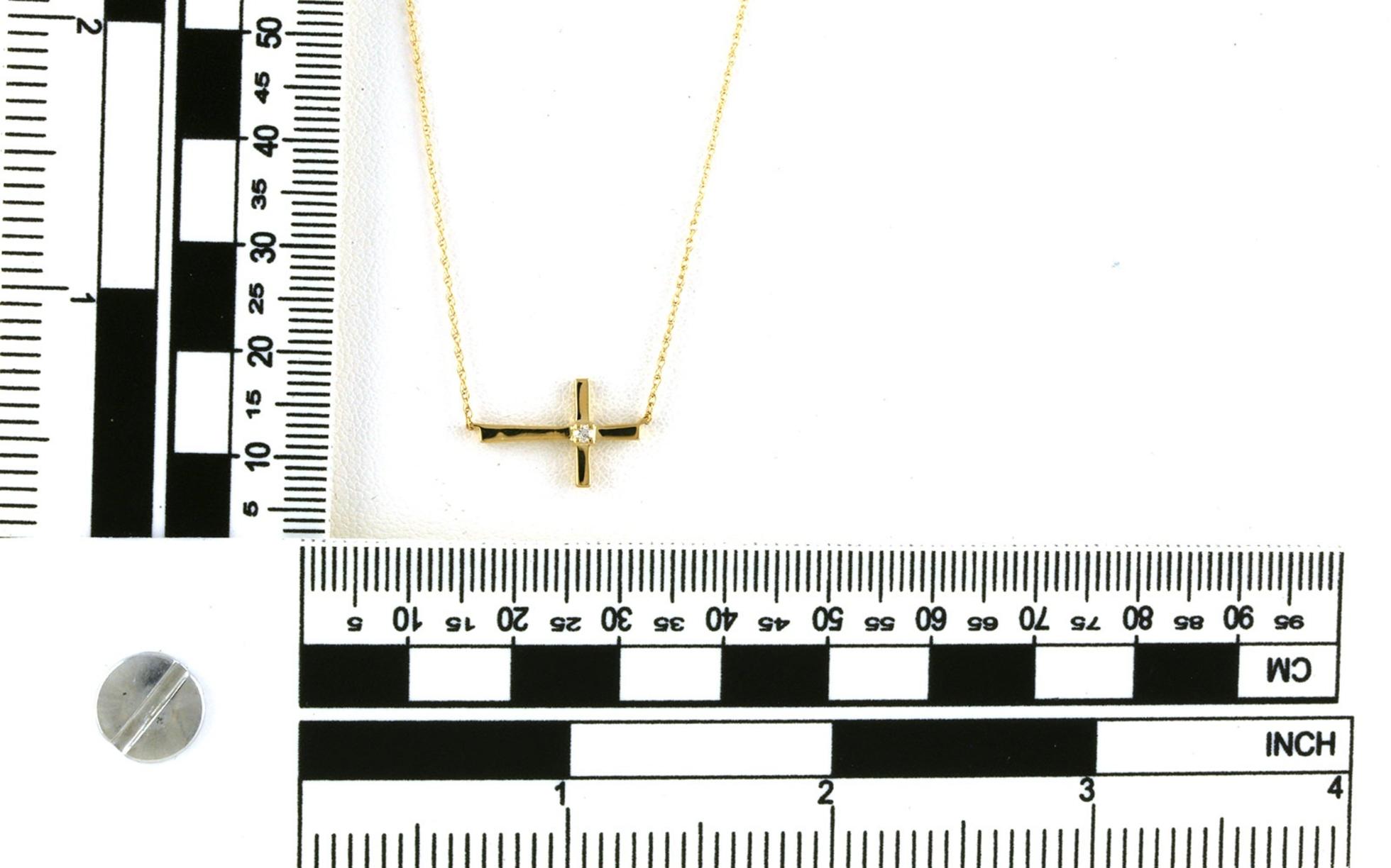 Horizontal Cross with Diamond Necklace in Yellow Gold (0.02ct) scale