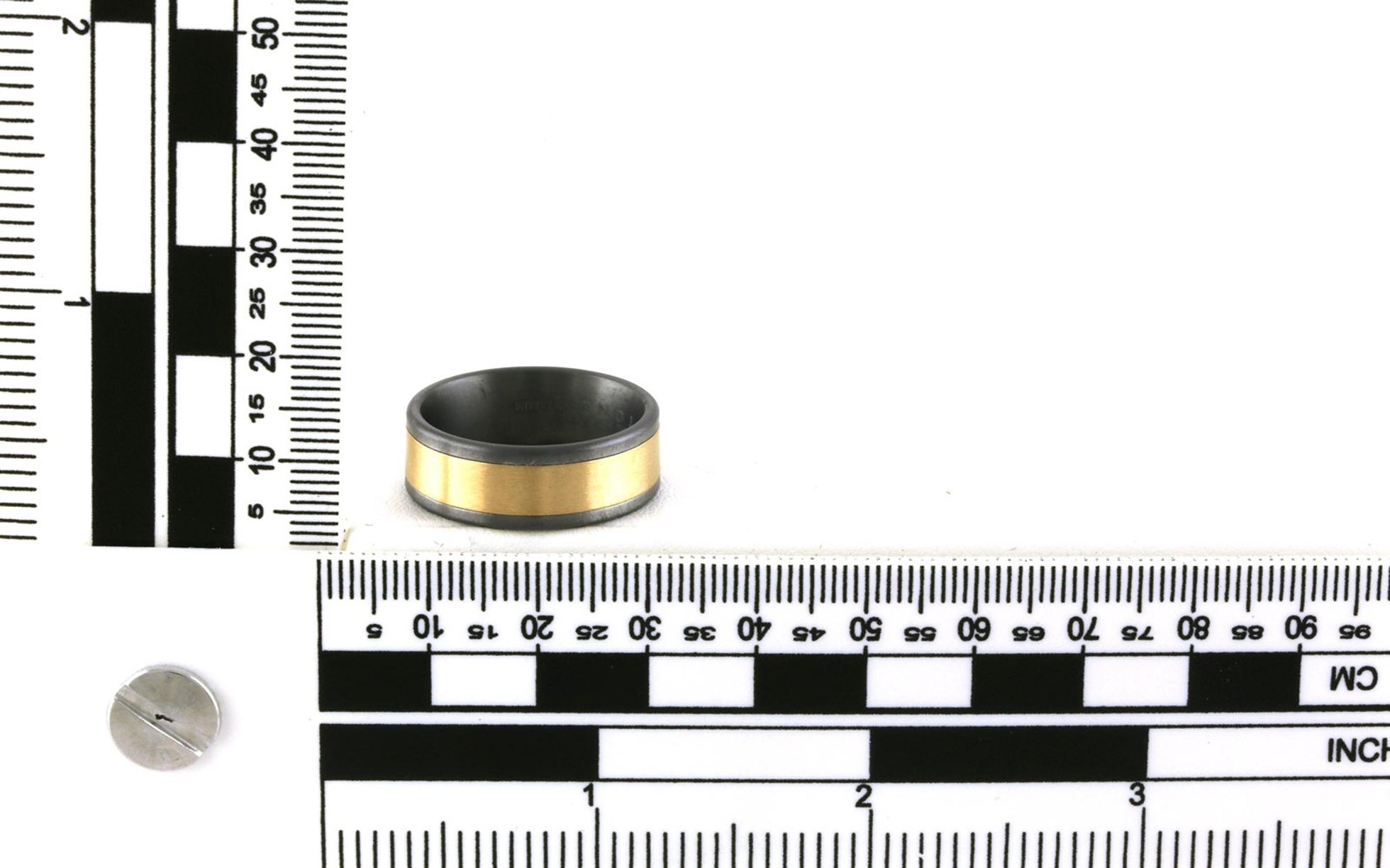 Two Tone Tantalum and Yellow Gold Straight Edge Band (8mm) scale