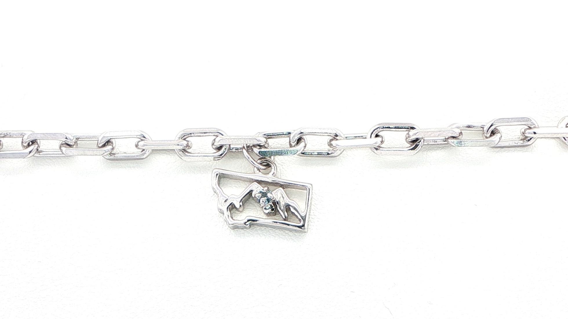 Montana State Mountain Charm Chain Bracelet with Montana Sapphire in Sterling Silver (0.03cts)