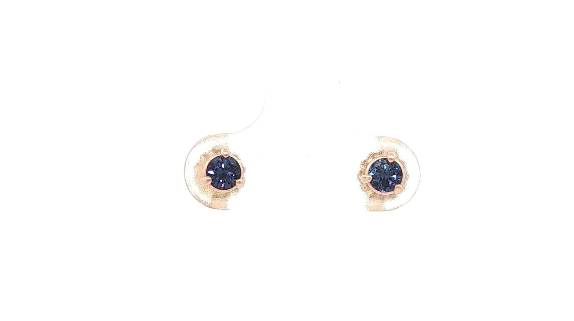 Huckleberry Sapphire Stud Earrings in 3-Prong Martini Settings in Rose Gold (0.42cts TWT)