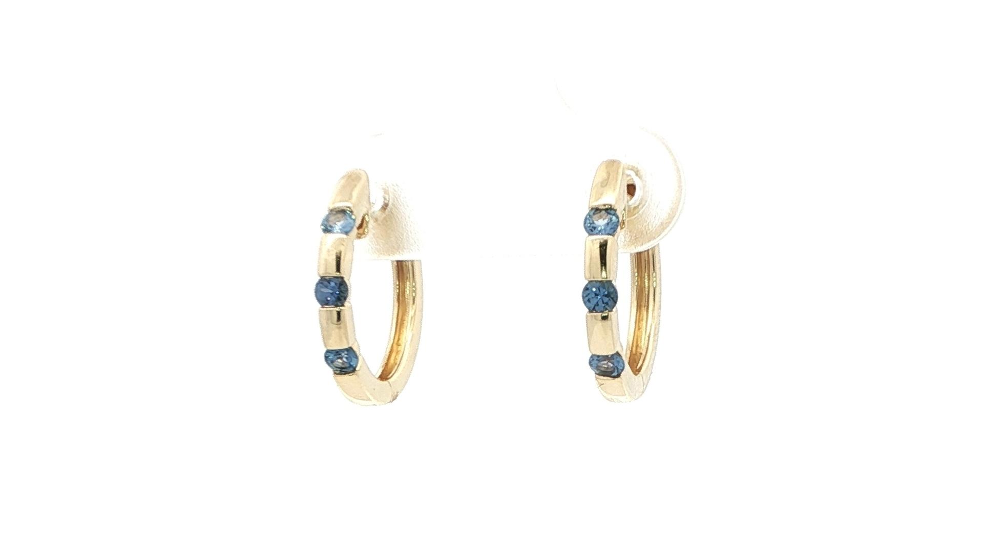 3-Stone Bar-set Montana Yogo Sapphire Hoop Earrings in Yellow Gold (0.34cts TWT)