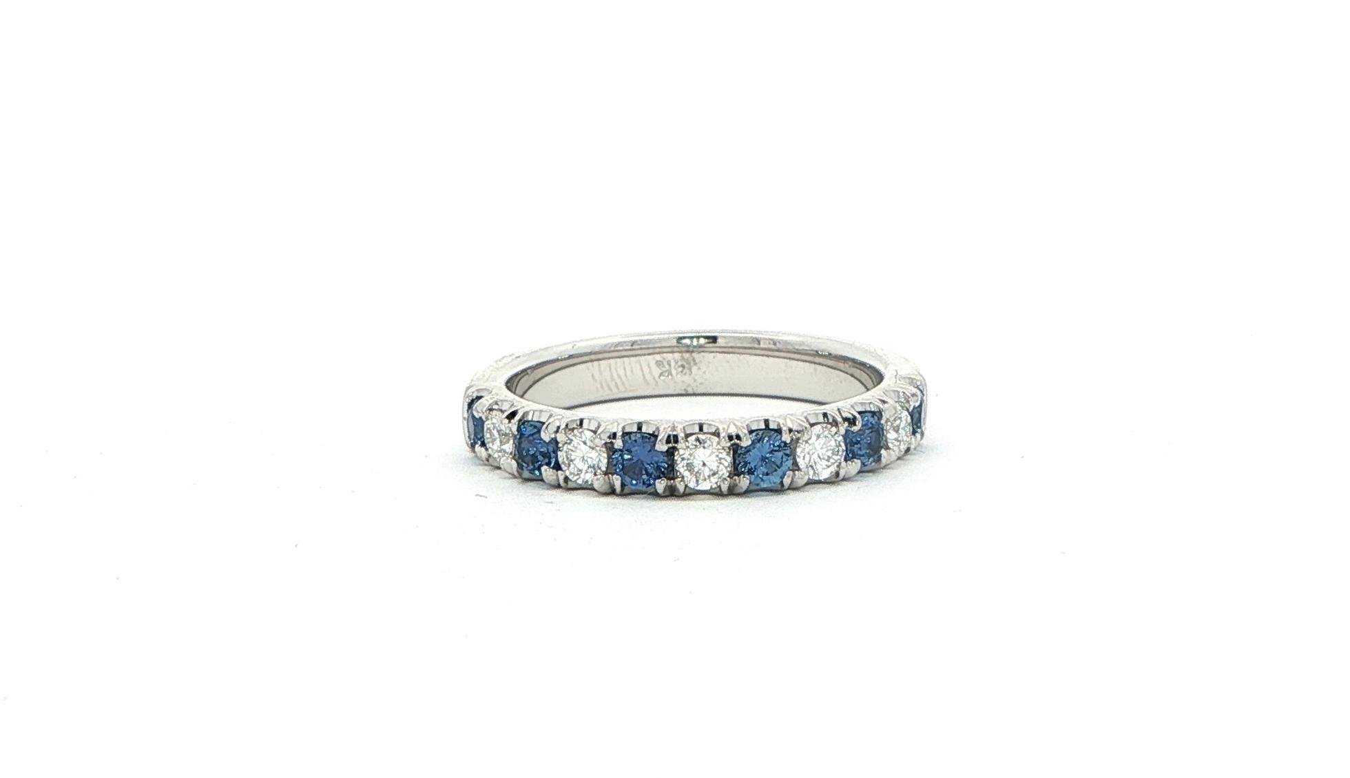 11-Stone Alternating Montana Yogo Sapphire and Diamond Ring in White Gold (0.75cts TWT)