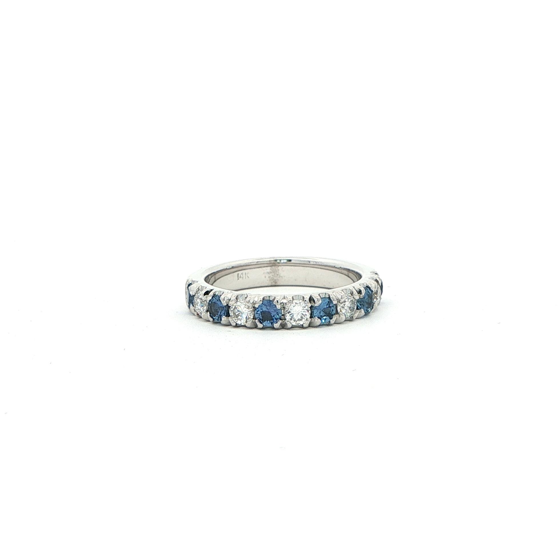 11-Stone Alternating Montana Yogo Sapphire and Diamond Ring in White Gold (1.08cts TWT)