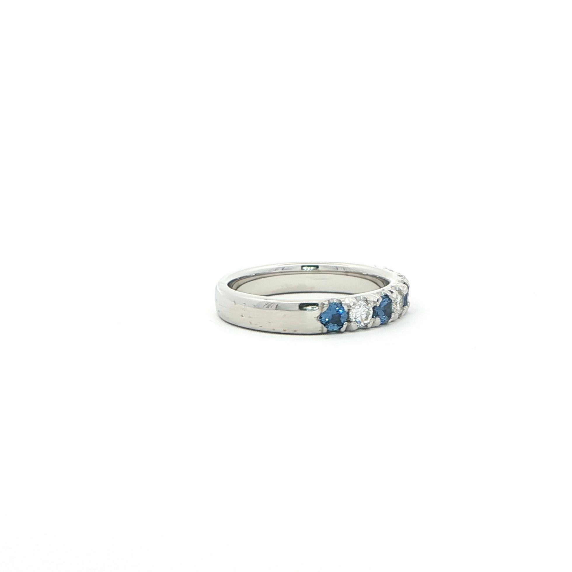 11-Stone Alternating Montana Yogo Sapphire and Diamond Ring in White Gold (1.08cts TWT) side