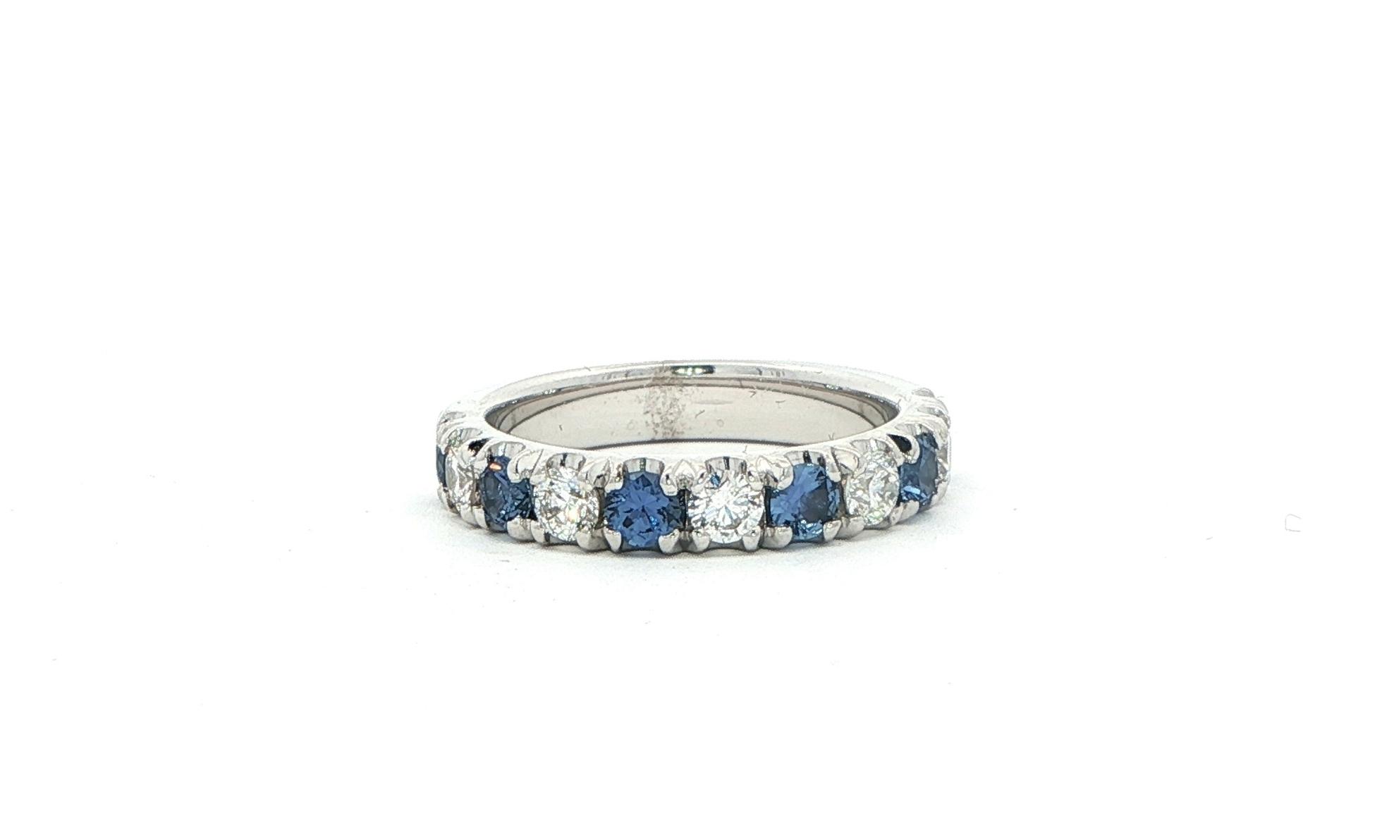 11-Stone Alternating Montana Yogo Sapphire and Diamond Ring in White Gold (1.30cts TWT)