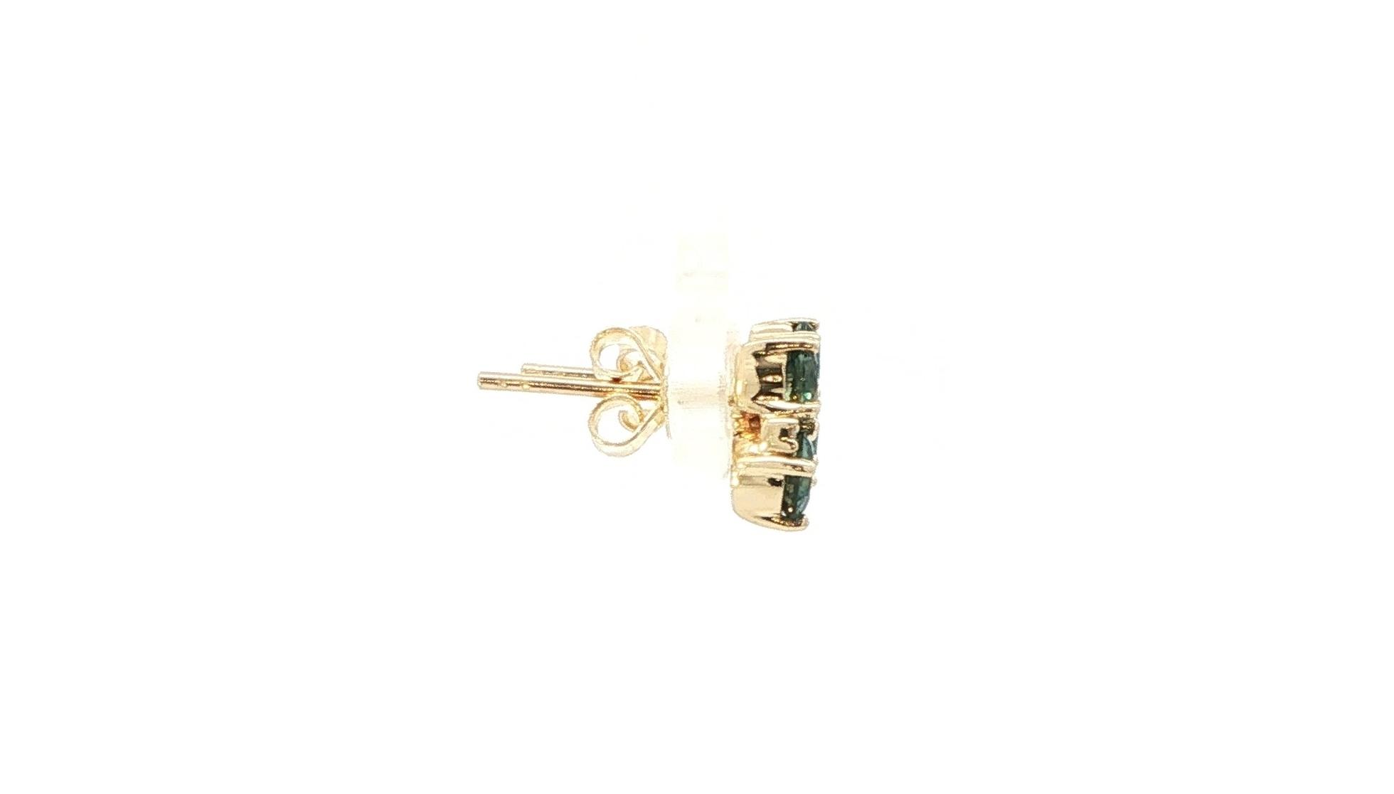 6-Stone Teal Montana Sapphire and Diamond Stud Earrings in Yellow Gold (1.34cts TWT) side