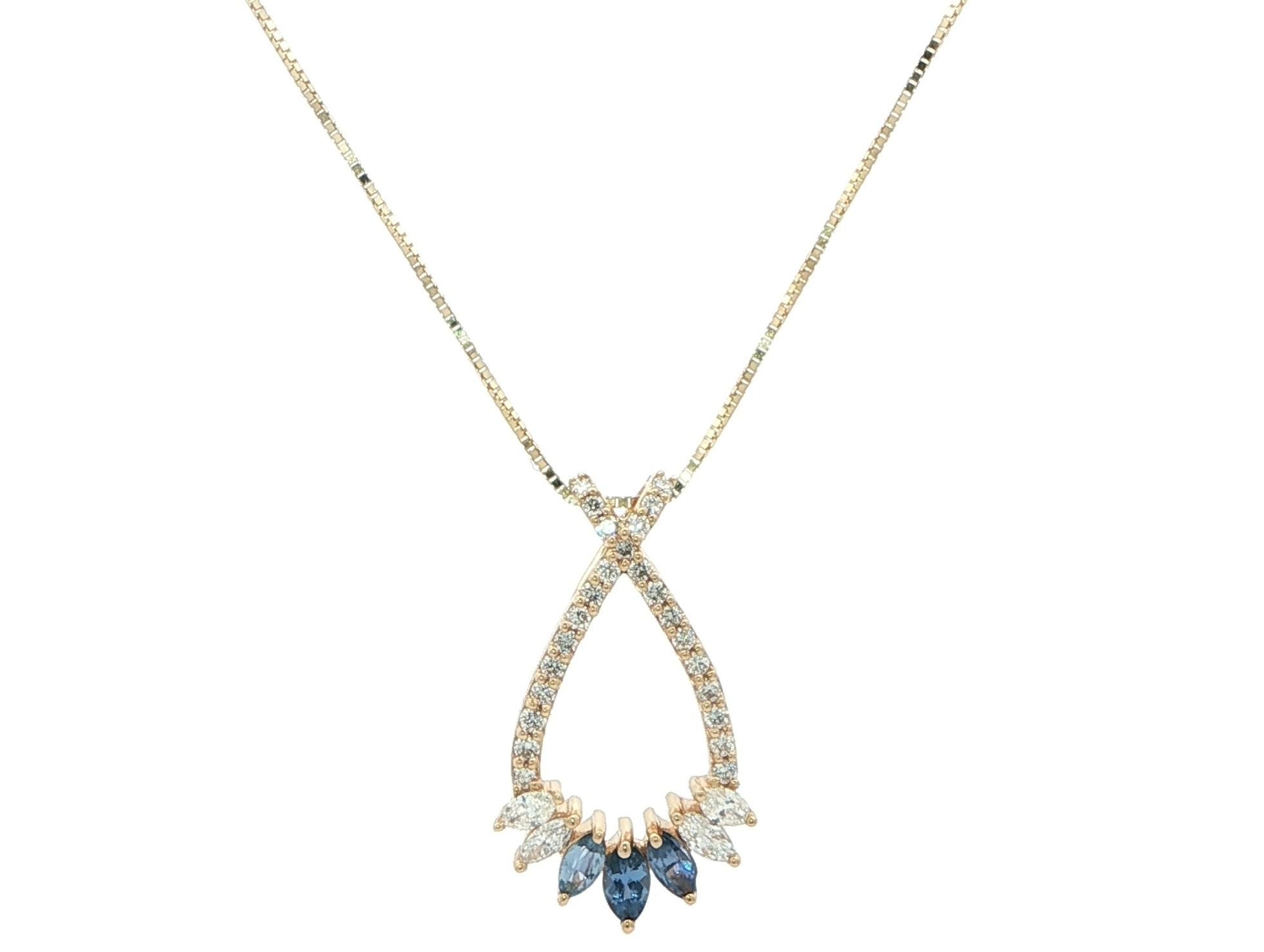 Teardrop Marquise Montana Yogo Sapphire and Diamond Necklace in Yellow Gold (0.50cts TWT)