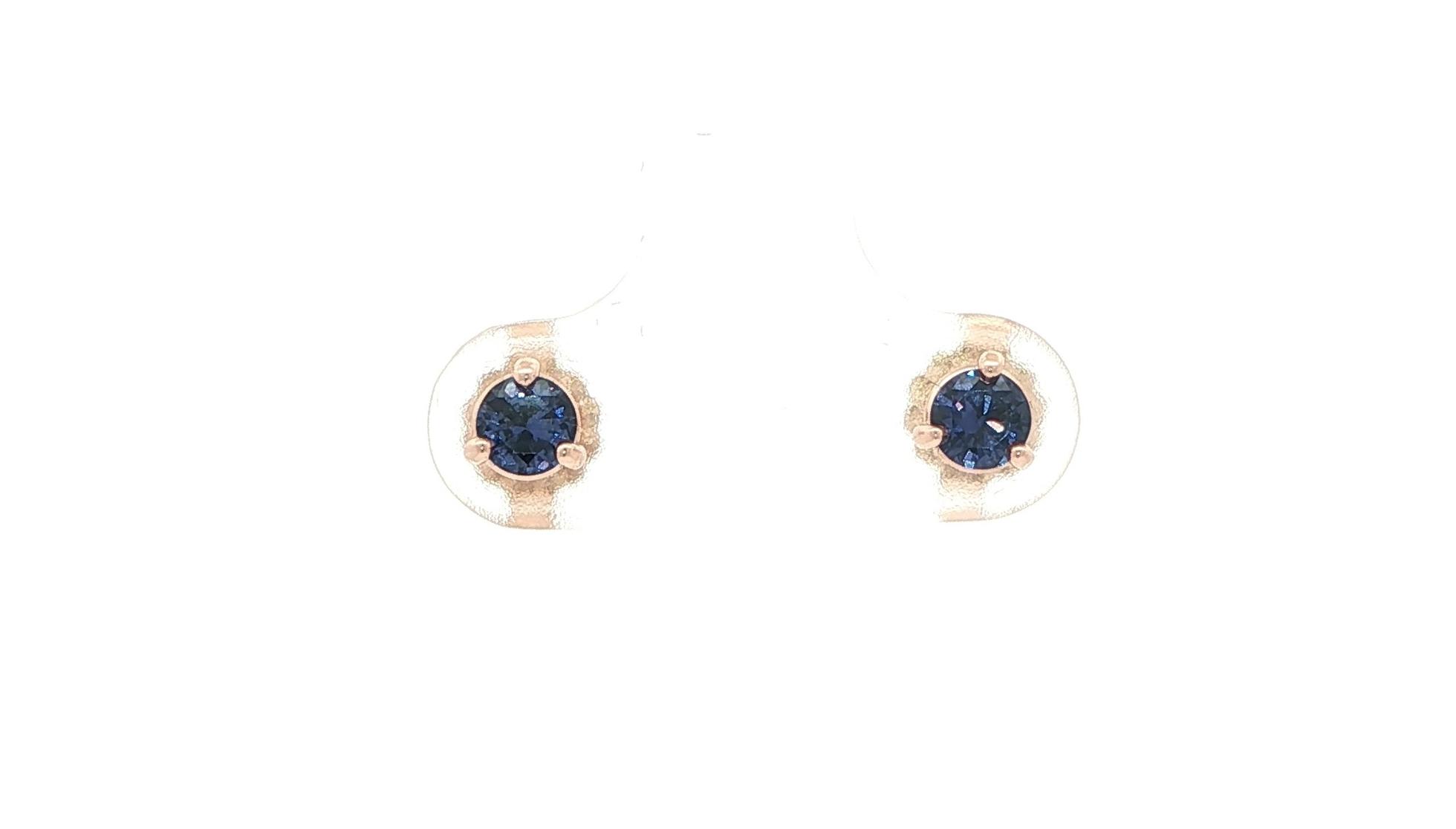 Huckleberry Sapphire Stud Earrings in 3-Prong Martini Settings in Rose Gold (0.47cts TWT)