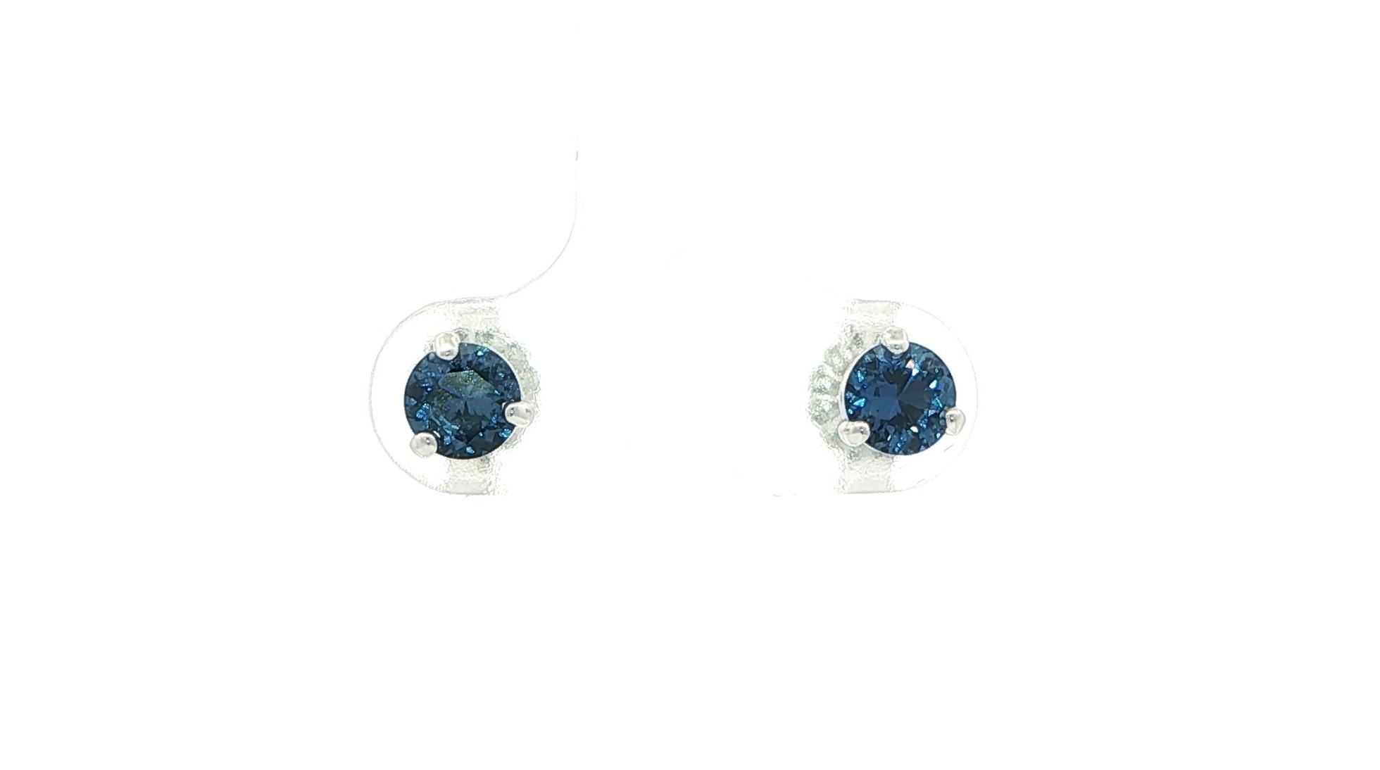 Montana Yogo Sapphire Stud Earrings in 3-Prong Martini Settings in White Gold (0.73cts TWT)