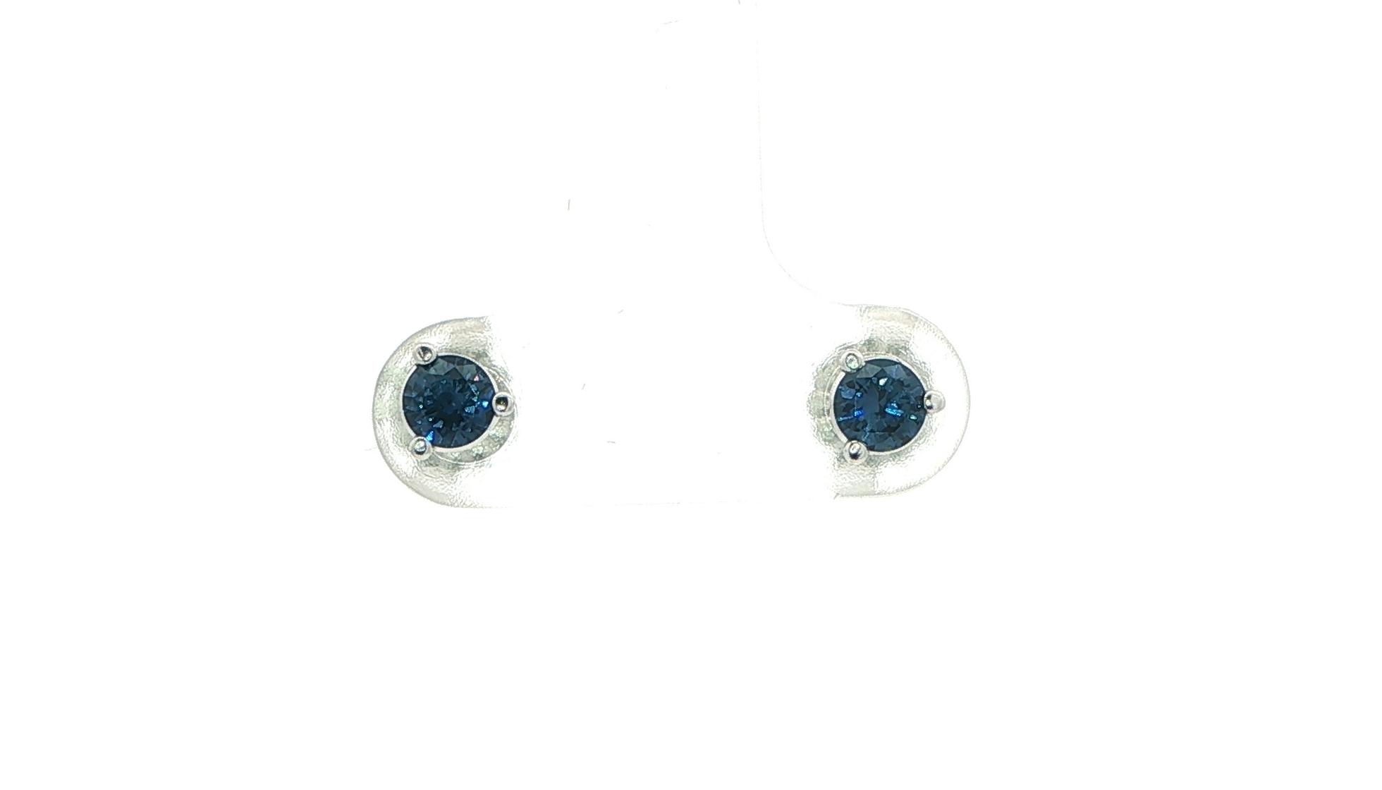 Montana Yogo Sapphire Stud Earrings in 3-Prong Martini Settings in White Gold (0.47cts TWT)
