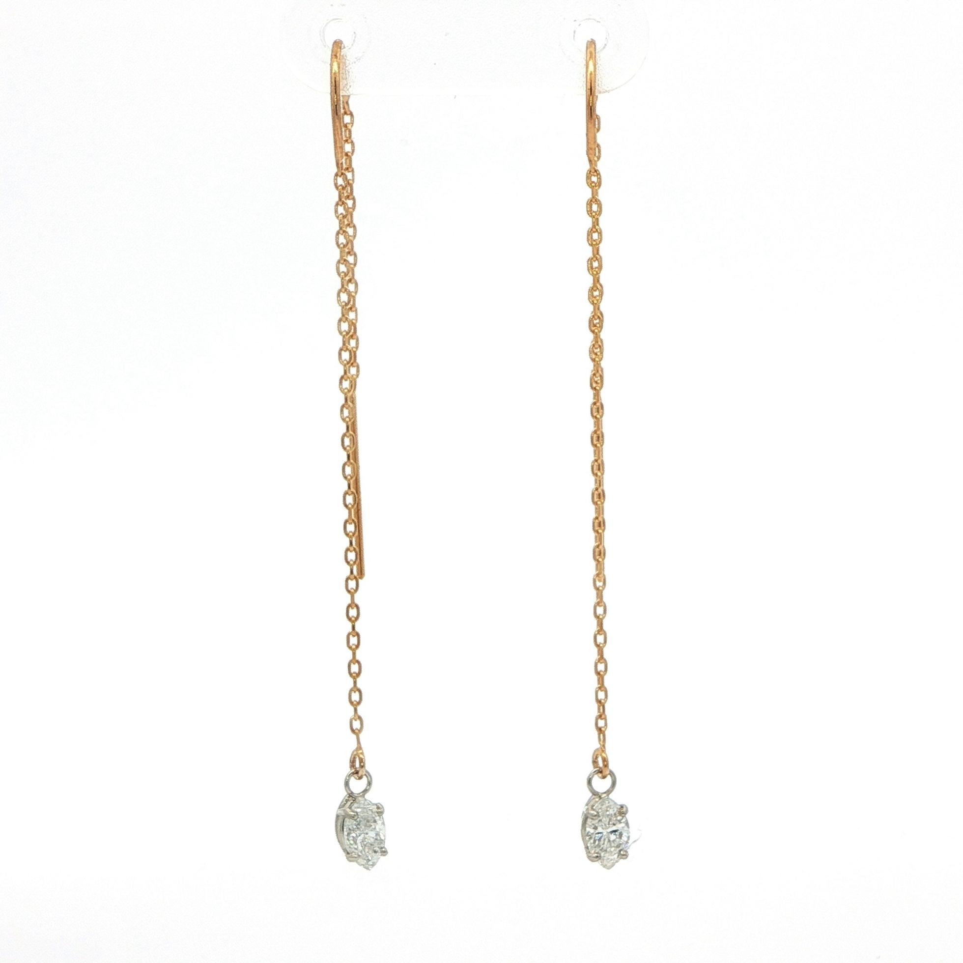 Marquise-cut Diamond Threader Dangle Earrings in Yellow Gold (0.42cts TWT)