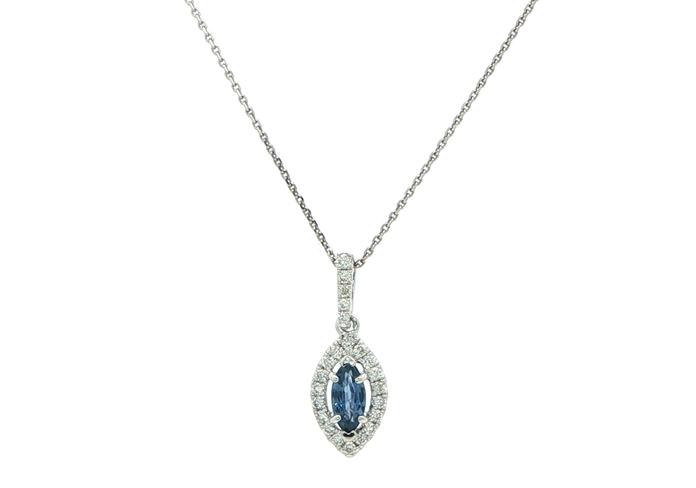 content/products/Halo-style Marquise-cut Montana Yogo Sapphire and Diamond Necklace in White Gold (0.34cts TWT)