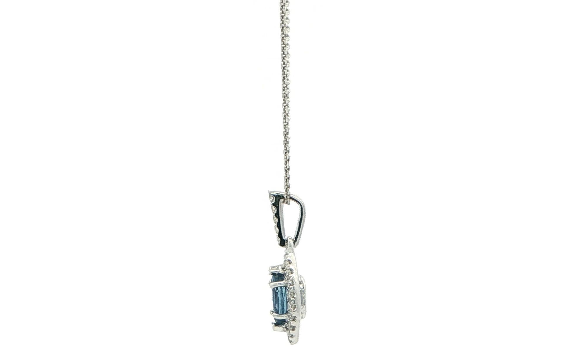 Halo-style Marquise-cut Montana Yogo Sapphire and Diamond Necklace in White Gold (0.34cts TWT) side