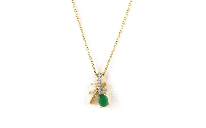 content/products/Bow Design Oval-cut Emerald and Diamond Necklace in Yellow Gold (0.41cts TWT)