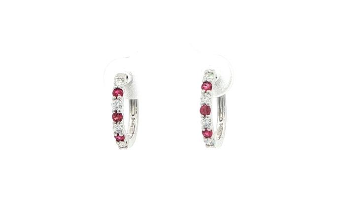 content/products/Alternating Ruby and Diamond Hoop Earrings in White Gold (0.48cts TWT)
