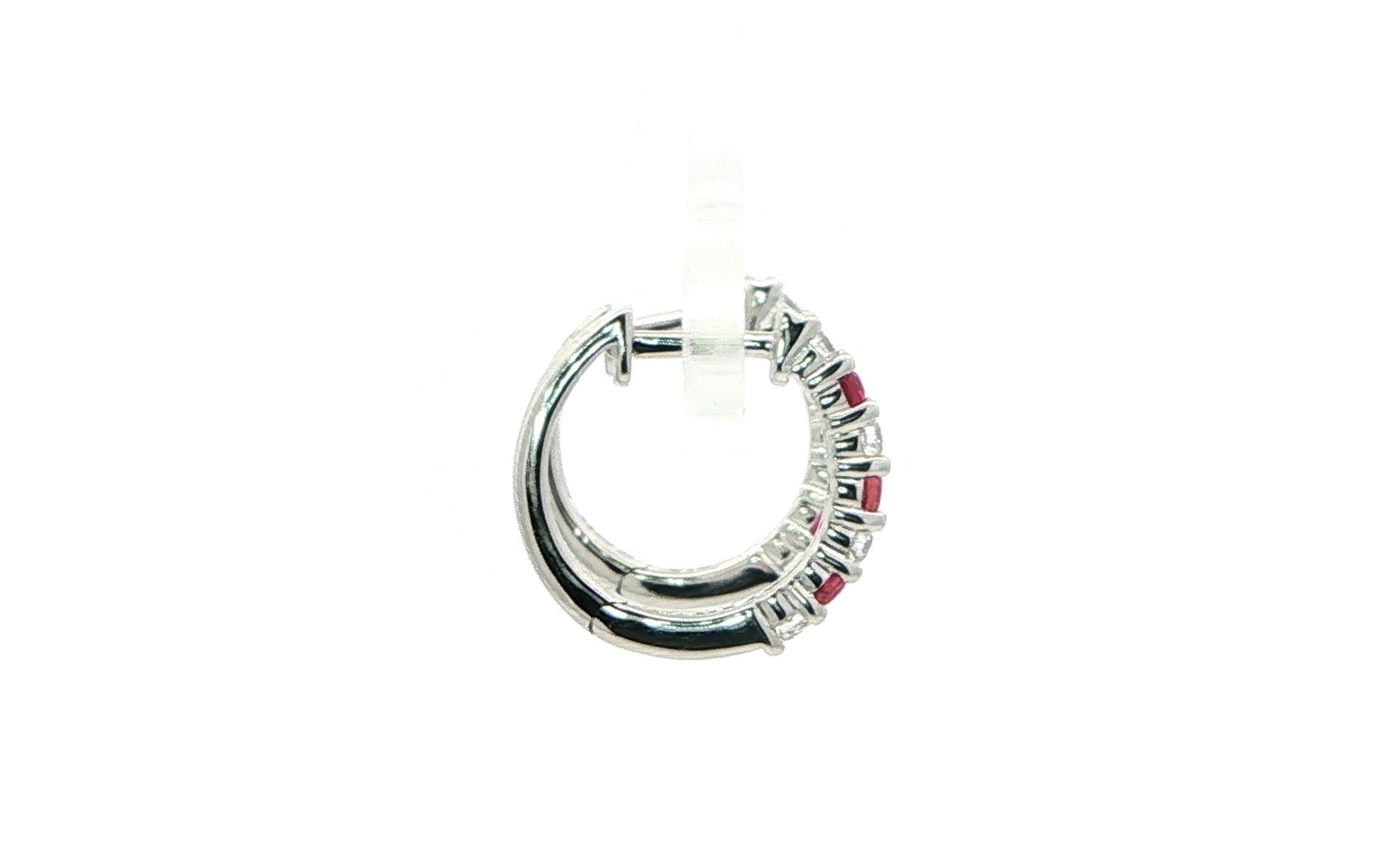 Alternating Ruby and Diamond Hoop Earrings in White Gold (0.48cts TWT) side