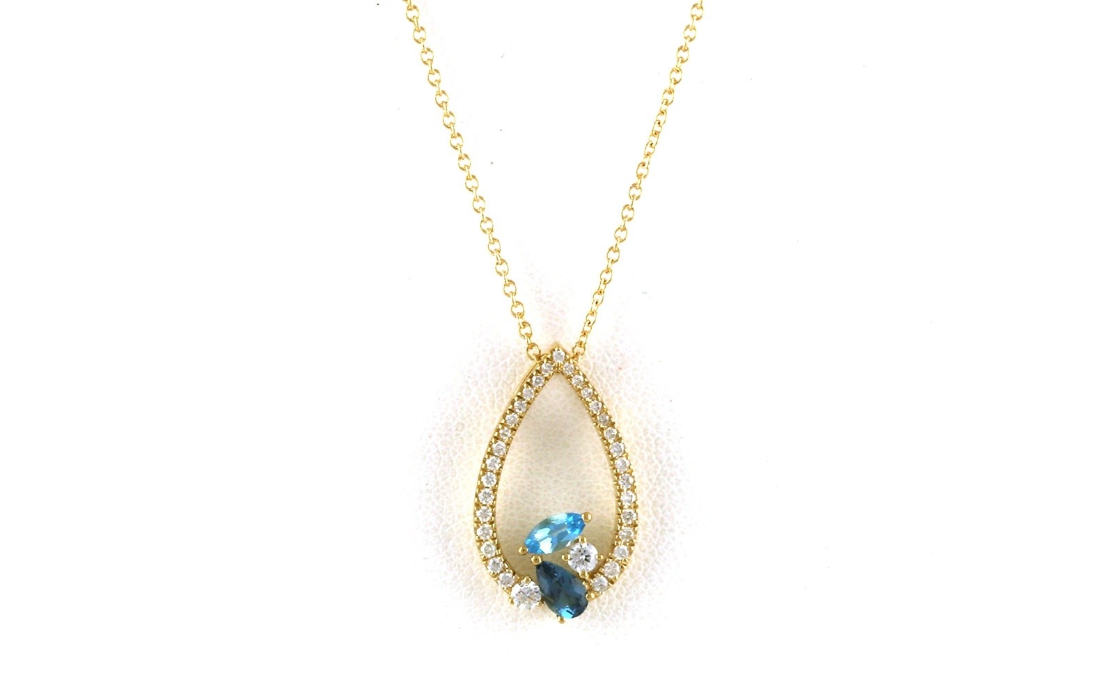 Teardrop Cluster Blue Topaz and Diamond Pave Necklace in Yellow Gold (0.67cts TWT)