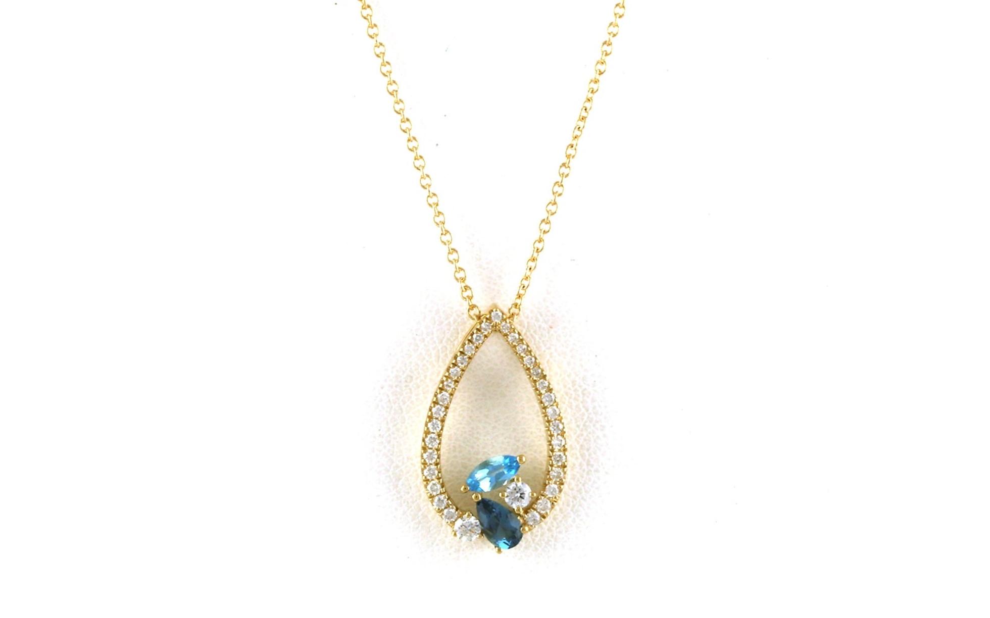 Teardrop Cluster Blue Topaz and Diamond Pave Necklace in Yellow Gold (0.67cts TWT)