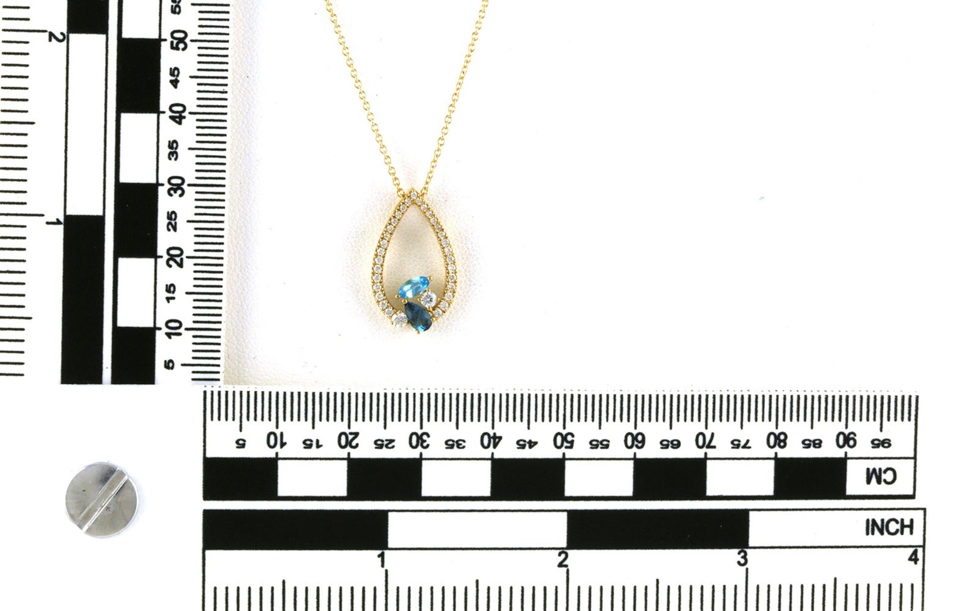 Teardrop Cluster Blue Topaz and Diamond Pave Necklace in Yellow Gold (0.67cts TWT) scale