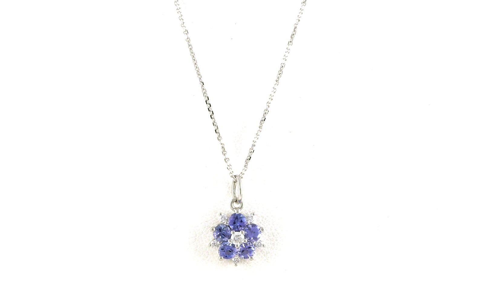 Floral Cluster Tanzanite and Diamond Necklace in White Gold (0.62cts TWT)