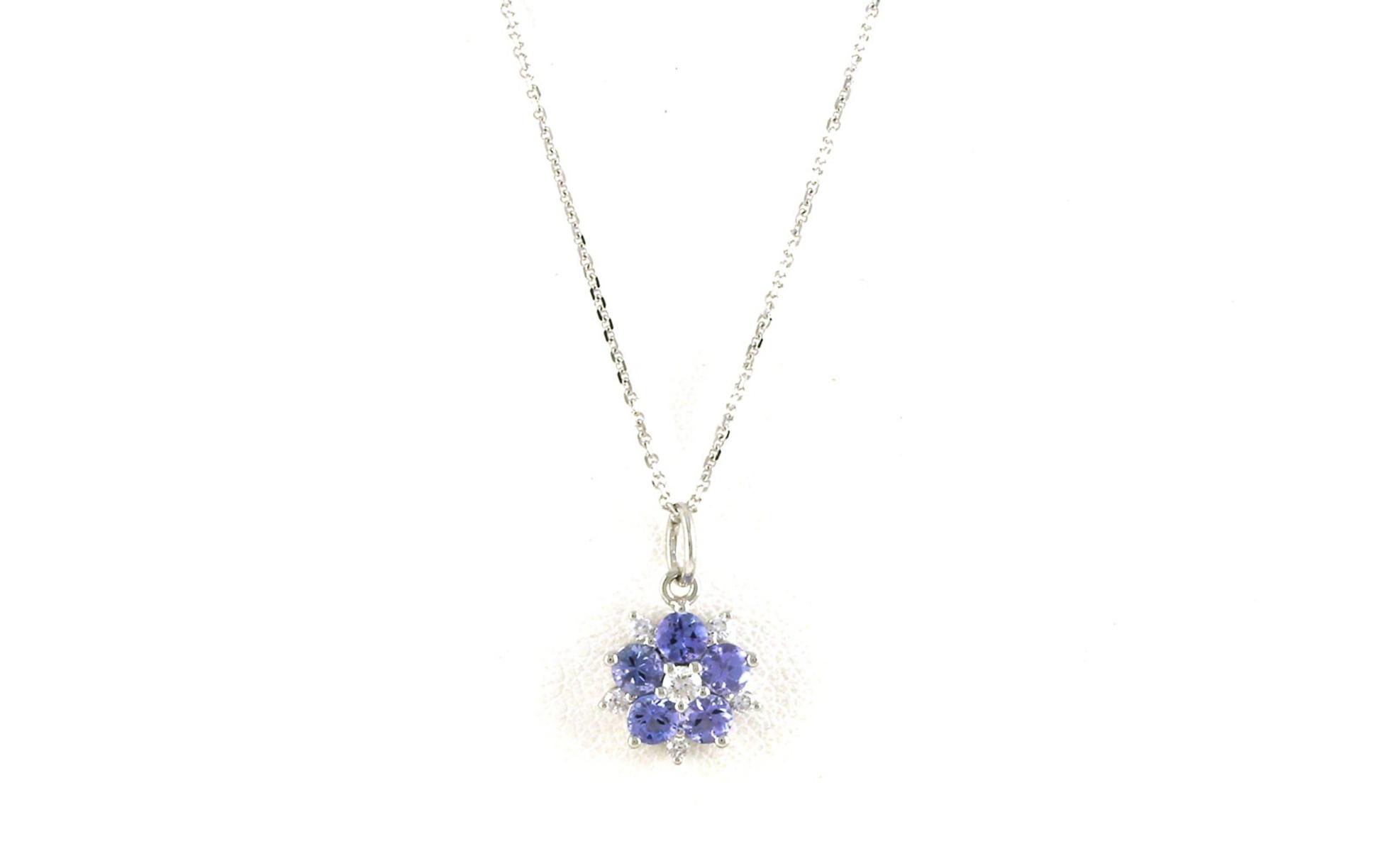 Floral Cluster Tanzanite and Diamond Necklace in White Gold (0.62cts TWT)