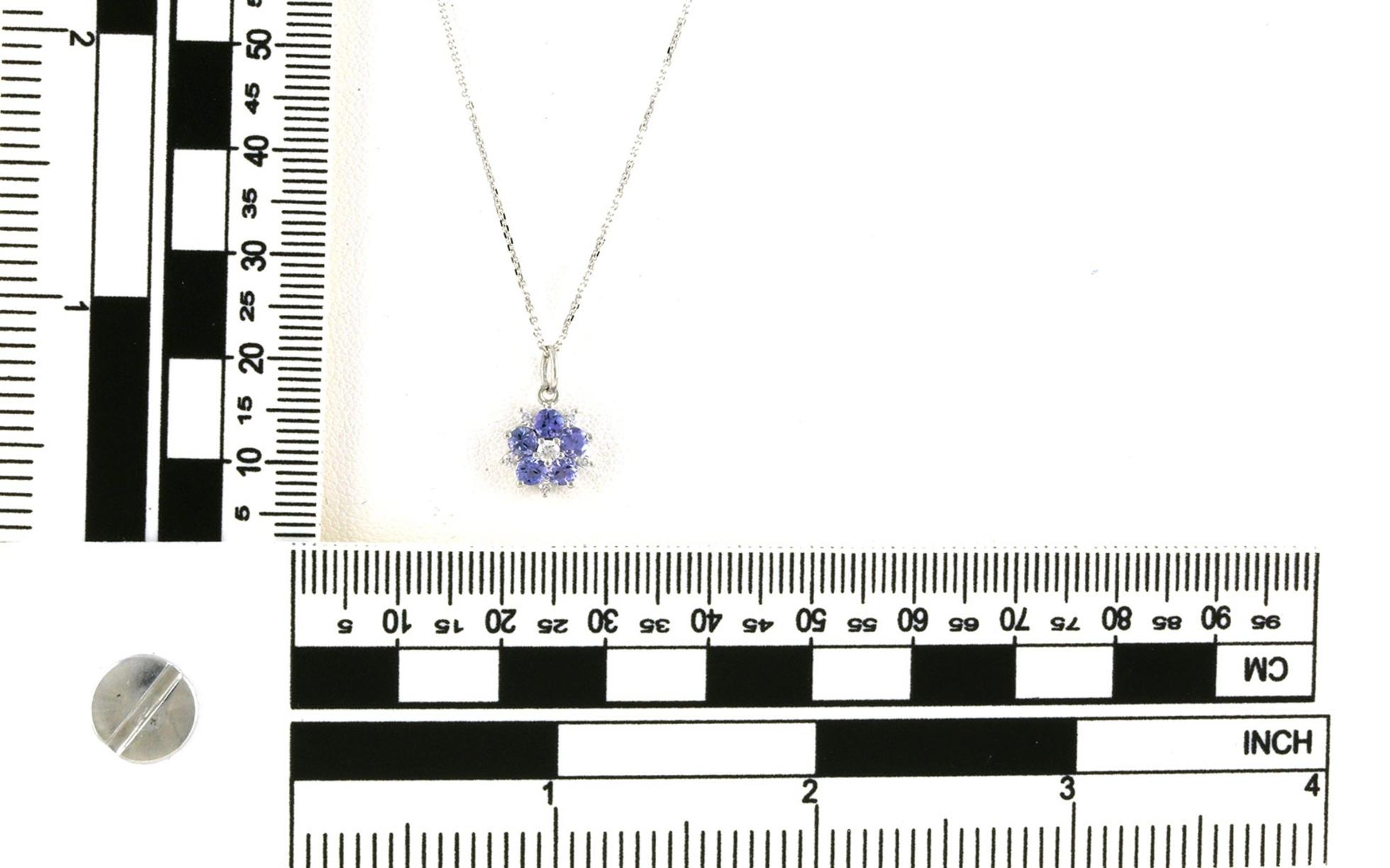 Floral Cluster Tanzanite and Diamond Necklace in White Gold (0.62cts TWT) scale