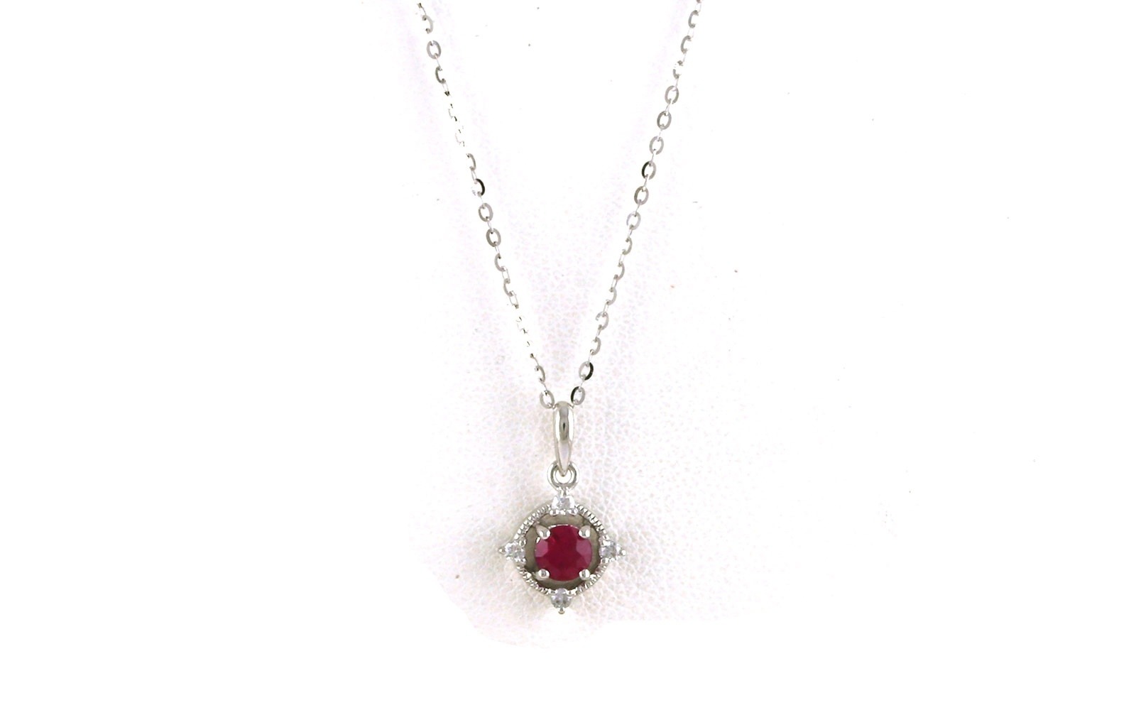 Framed Ruby and Diamond Drop Necklace in White Gold (0.28cts TWT)