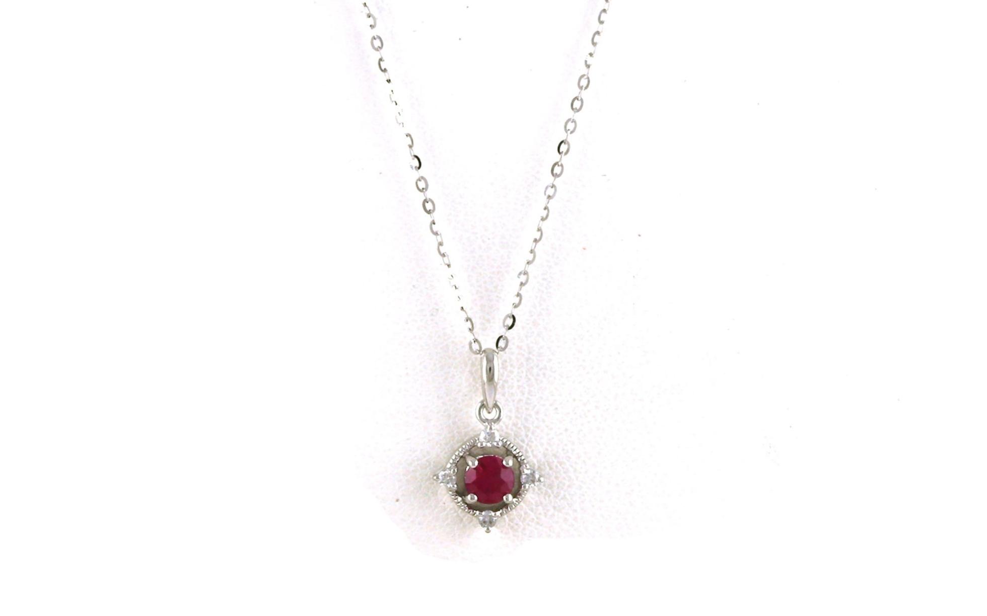 Framed Ruby and Diamond Drop Necklace in White Gold (0.28cts TWT)