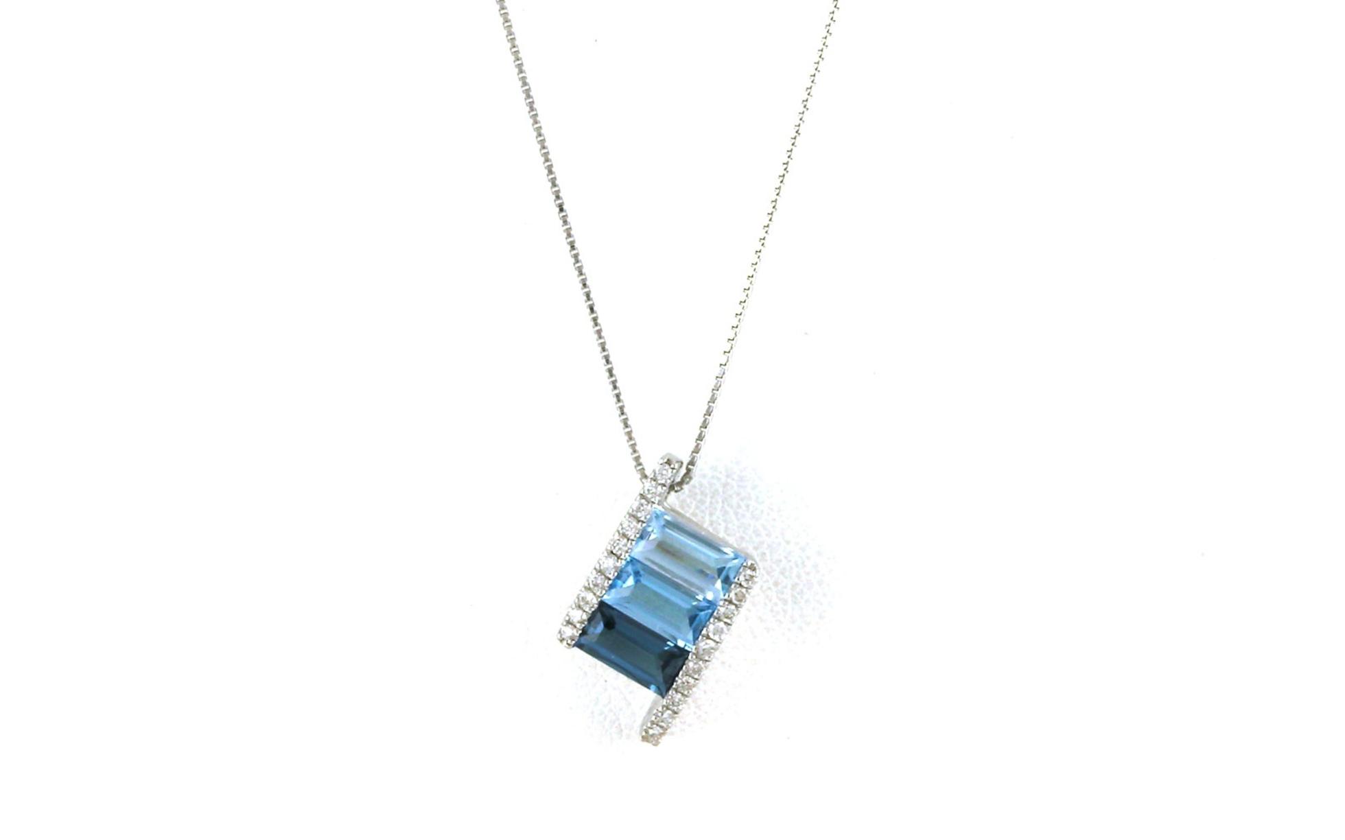 Offset BNar Blue Topaz and Diamond Necklace in White Gold (1.47cts TWT)