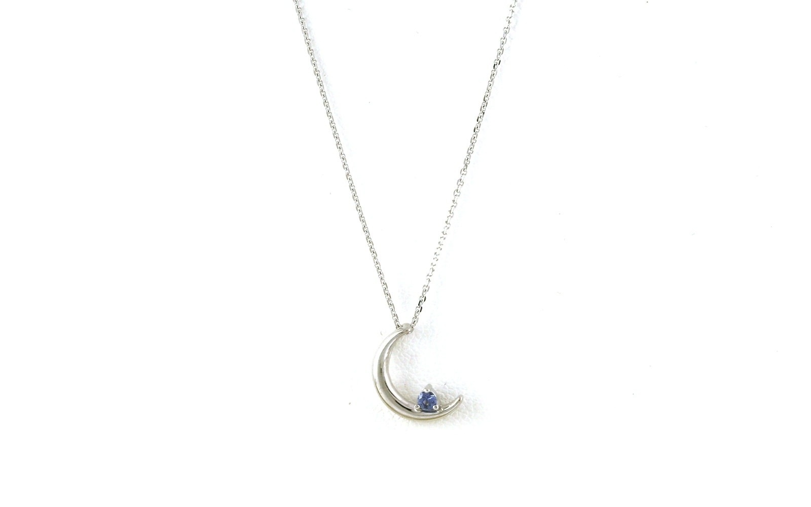 Crescent Moon Montana Yogo Sapphire Solitaire Necklace in White Gold (0.06ct)