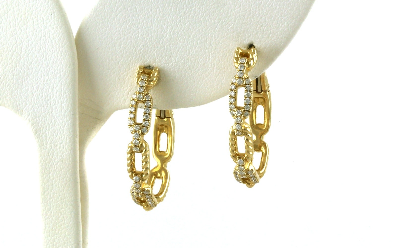 Diamond Chain Link Hoop Earrings in Yellow Gold (0.39cts TWT)
